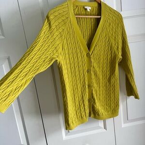 Talbots 100% cotton chartreuse cable knit cardigan size large